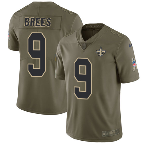 Nike Saints #9 Drew Brees Olive Men's Stitched NFL Limited Salute To Service Jersey